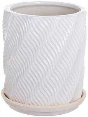 Горшок Viet Thanh Ceramic с блюдцем цилиндр волна 23х25 см VT.10967-1 круглый белый 