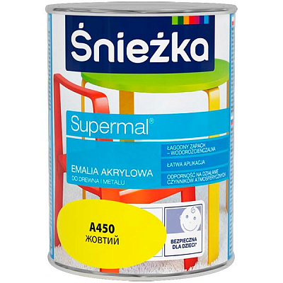 Емаль Sniezka акрилова водорозчинна Supermal жовтий шовковистий глянець 0,8л
