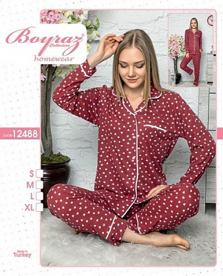 Піжама жіноча Бойраш р. L бордовий 12488