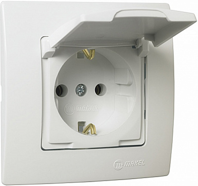 Розетка із заземленням Makel Lillium Natural Kare без шторок з кришкою білий 32001029