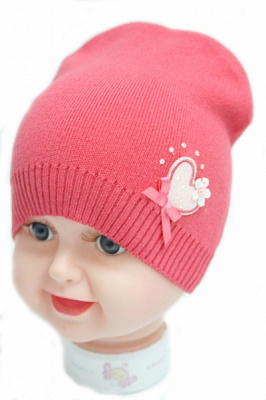 Шапочка дитяча для дівчаток Kraft+ р.46-48 кораловий 1416