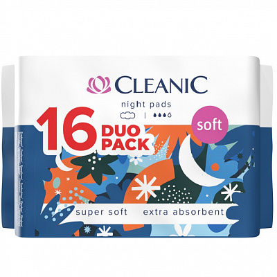 Для критических дней Cleanic Прокладки гигиенические ночные Soft night 16 шт.