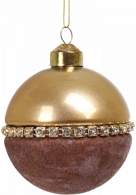 Елочная игрушка в форме шара с бусинами 8 см 
