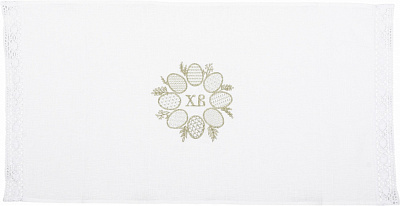 Рушник великодній з мереживом Крашанки 40x75 см білий із золотим