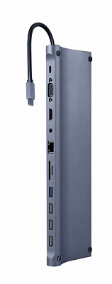 Док-станція Cablexpert USB-C 9-в-1 dark grey (A-CM-COMBO11-01)