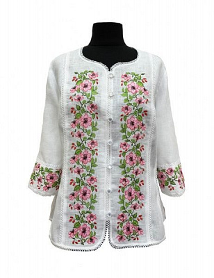 Блуза Галерея льону Клематіс р. 50 білий із рожевим 9043/50/101