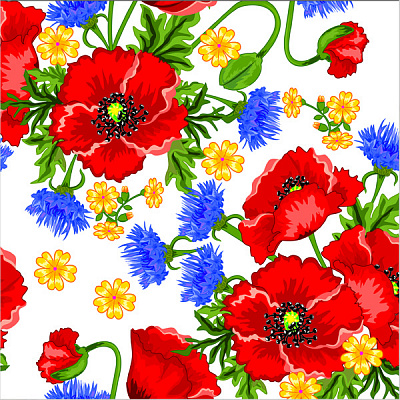 Салфетки столовые Luxy Васильки и маки 33х33 см белый с красным 18 шт.