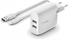 Зарядний пристрій Belkin Home Charger 24W DUAL USB 2.4A, Lightning 1m, white