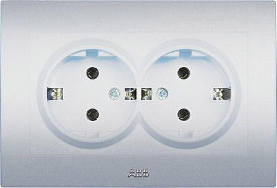 Розетка подвійна із заземленням ABB Cosmo без шторок сірий металік 632-011000-907