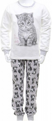 Пижама для девочек Фламинго утепленная Котики р.122 серый с молочным 329-310-8 
