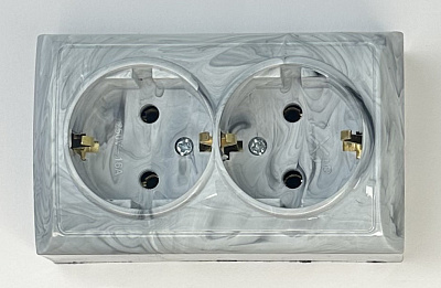 Розетка накладная двойная с заземлением IP20 мрамор 2213 MARBLE