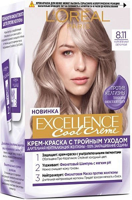 Крем-краска для волос L'Oreal Paris EXCELLENCE 8.11 Ультра пепельный светло-русый 192 мл