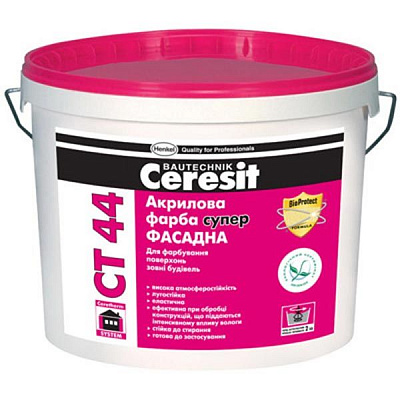 Краска фасадная акриловая латексная Ceresit CT 44 База А мат 10л