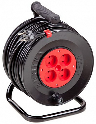 Удлинитель на катушке Леміра без заземления 4 гн. черный с красным 70 м У16-01 2х1,5