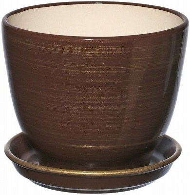 Горщик керамічний Оріана-Запоріжкераміка Кедр №2 глянець шоколадно-золотий круглий 2,2л коричневий (019-2-131)