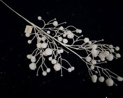 Декорація новорічна Гілка з білими сніжками та намистинками 81 см EPI-18A6017