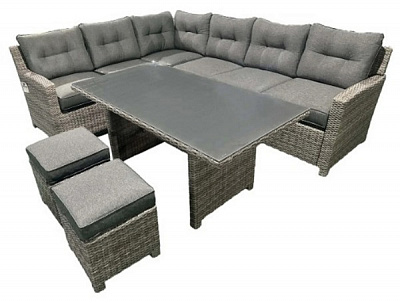 Комплект мебели Indigo АВРОРА стол+угловой диван+2 банкетки+подушки серый