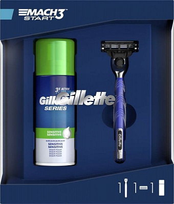 Набор подарочный для мужчин Gillette бритва Mach3 Start + Sensitive пена для бритья