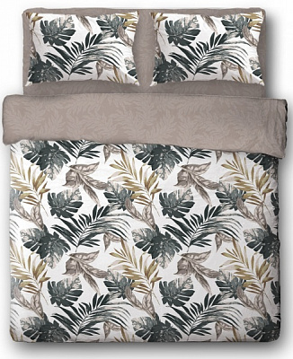 Комплект постельного белья Palm greens семейный коричнево-зеленый Ibodo 