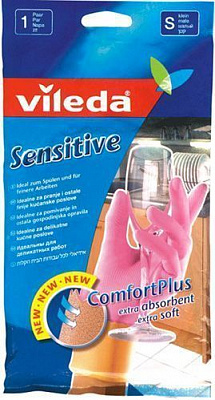 Перчатки резиновые Vileda Sensitive крепкие р.S 1 пар/уп. розовые 