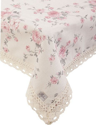Скатерть Bella Розы с кружевом 90x90 см белый с розовым Прованс 