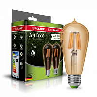 Лампа светодиодная Eurolamp 7 Вт ST64 желтая E27 4000 К MLP-LED-ST64-07274(Amber) 