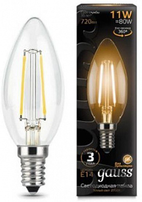 Лампа світлодіодна Gauss Filament C37 11 Вт E14 3000 К 220 В прозора 103801111