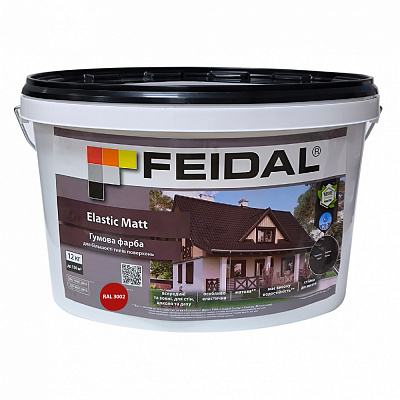 Краска резиновая водоэмульсионная Feidal Elastic Matt Ral 3002 мат красный 12кг
