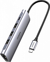 USB-хаб UGREEN CM136 USB Type-C Multifunction Adapter to 3xUSB 3.0+HDMI+PD Space Gray 70495
