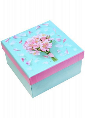 Коробка подарочная квадратная альстремерия 12,5х12,5х7 см