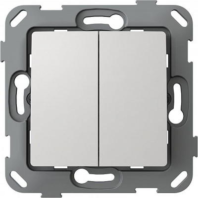 Переключатель проходной двухклавишный Plank Electrotechnic Classic/Nordic без подсветки 10 А 250В белый PLK0221031