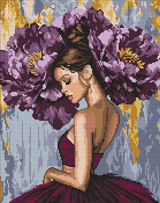 Алмазна мозаїка Балерина з пурпурними півоніями 40х50 см Ideyka
