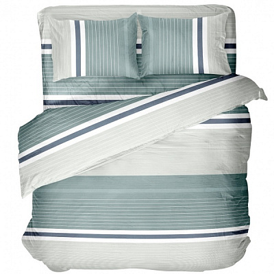 Комплект постільної білизни Home Green stripe сімейний зелений La Nuit