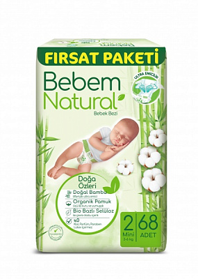 Подгузники BEBEM Natural (2) 3-6 кг 68 шт.