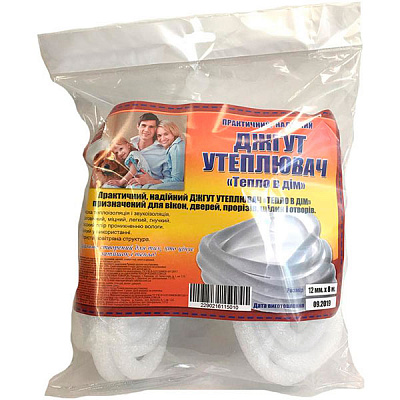 Утеплитель-жгут для оконных систем и дверей круглый Тепло в дом 12 мм х 8 м белый 