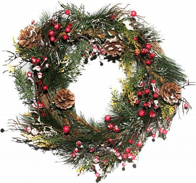 Вінок новорічний Девілон з шишками, ягодами, інеєм 770137 d330 мм