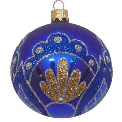 Куля новорічна d80 темно-синя з малюнком 9784-1/28657
