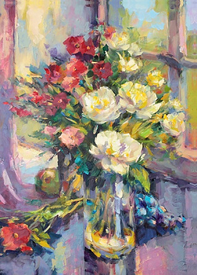 Репродукция Букет цветов на окне 50x70 см Арт Фемелі 