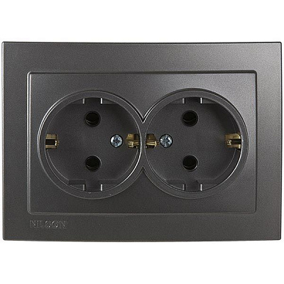 Розетка подвійна із заземленням Nilson Touran без шторок антрацит