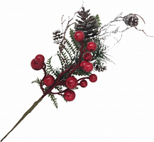 Веточка декоративная Xiang He Rong Sheng с шишками и ягодами серебряная присыпка 35 см RS1Z2662-35 