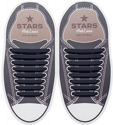 Шнурки силиконовые AntiLaces Classic 38-68 мм 16 шт. черный 