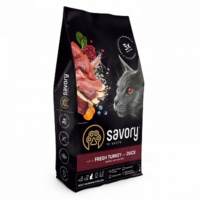 Корм сухой для стерилизованных котов Savory с индейкой и уткой 8 кг