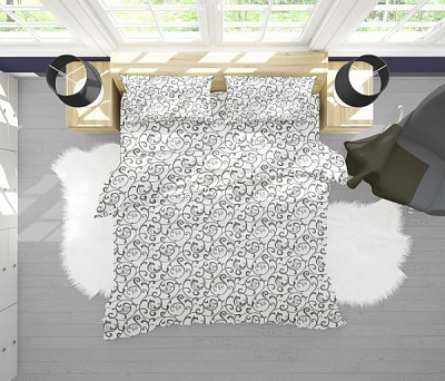 Комплект постельного белья Букле 1,5 бело-черно-серый Rigel 