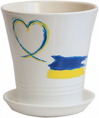 Горщик керамічний Модерн Україна у серці круглий 1 л білий із малюнком (068-1-025)