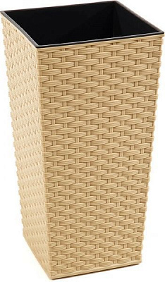 Горщик пластиковий Lamela Фінезія з вкладом ротанг квадратний 19,5л капучино