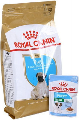 Корм Royal Canin сухий для собак Pug Puppy 1.5 кг + 2 паучи