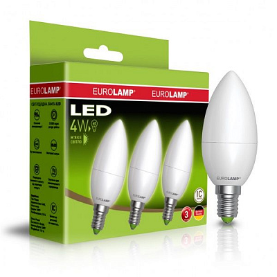 Лампа светодиодная Eurolamp 3 шт./уп. 4 Вт C37 матовая E14 220 В 3000 К 
