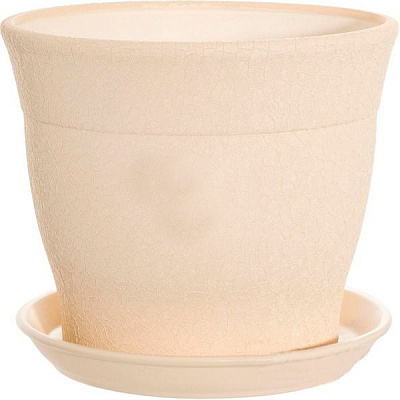 Горшок керамический Ориана-Запорожкерамика Флорис №2 шелк бежевый круглый 5,5л бежевый (054-2-021) 