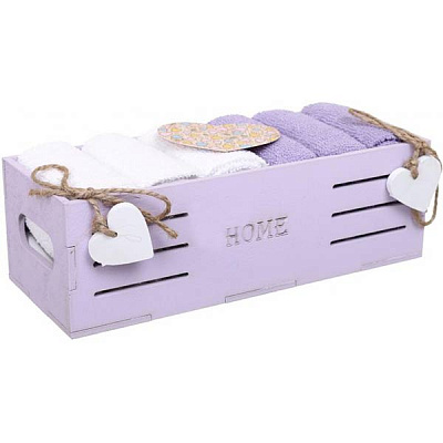 Набір рушників в корзинці Home 6 шт 30x30 см білий з бузковим