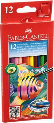 Карандаши цветные акварельные с кисточкой Faber-Castell 12 шт.